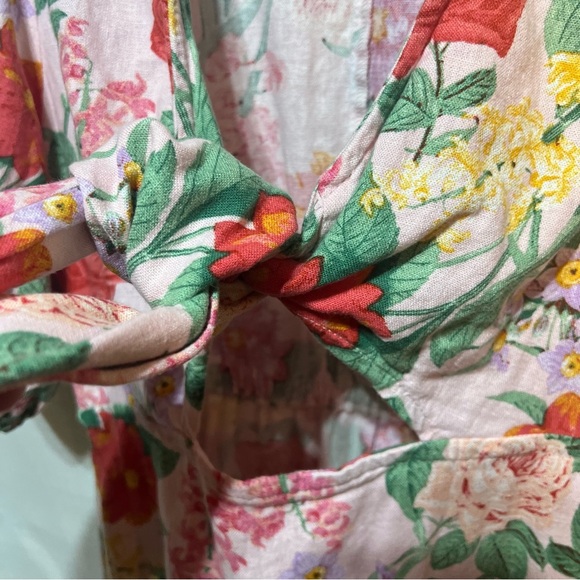 Old Navy Linen Floral Cottagecore Puff Sleeve Cut Out Midi Dress Size Medium - Picture 4 of 11